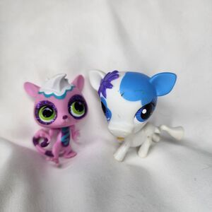 LPS LOT IF 2 Purple Glittery Lemur 3130 And Cow Icecream Frenzy Blue #3225